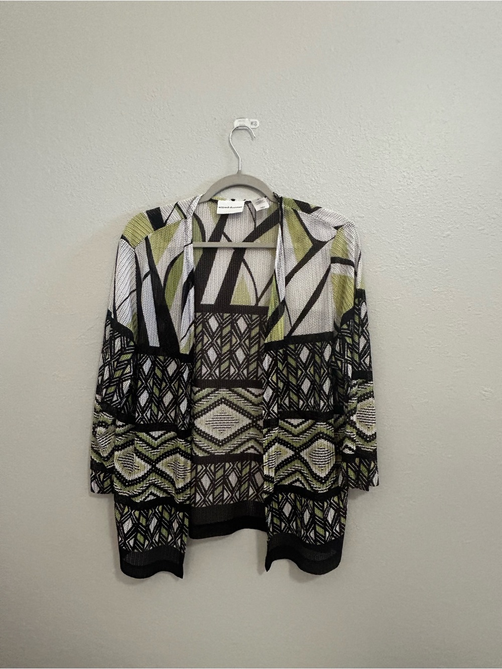 Lightweight Geometric Open-Front Cardigan Jacket - Olive/Black
